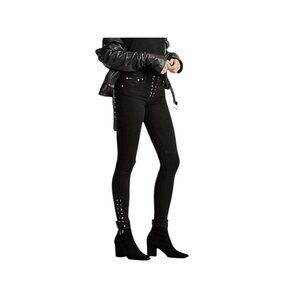 Polo Ralph Lauren Tompkins Skinny Womens 29 Black Lace-Up Jeans Cotton Blend